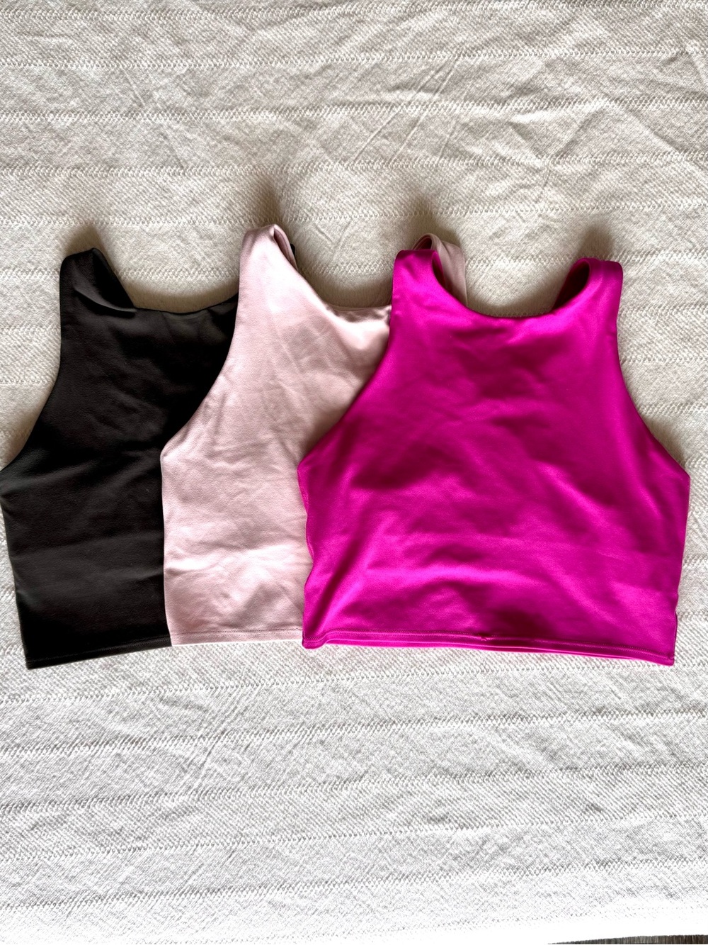 Athleta Women’s Crop Tank bundle - Black, Light Pink & Fuchsia XS